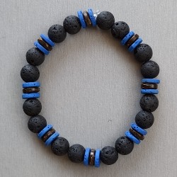 Bracelet composé de perles en bois de coco et pierres de lave