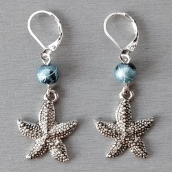Boucles d'oreilles Etoiles de mer avec perles en verre.