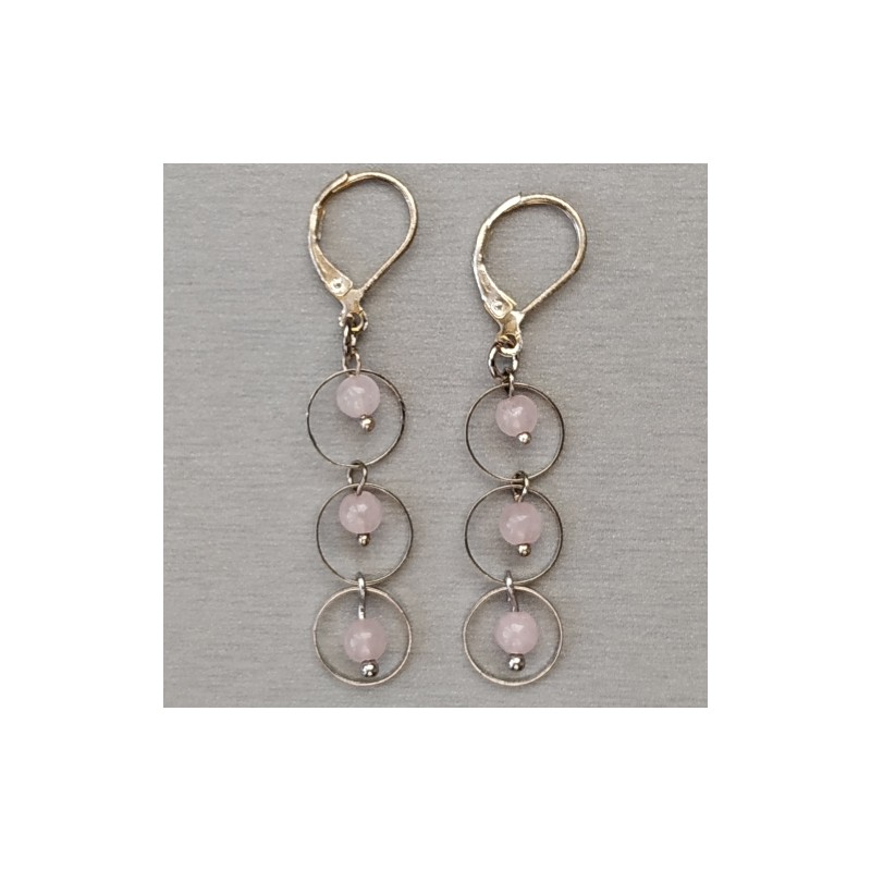 Boucles d'oreilles quartz rose.